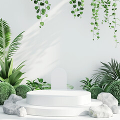 Nature Podium Product display with White podium in white background decor
