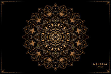 Luxury mandala design template golden ethnic oriental style on black background coloring book
