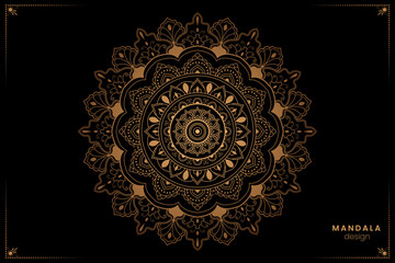 Luxury mandala design template golden ethnic oriental style on black background coloring book