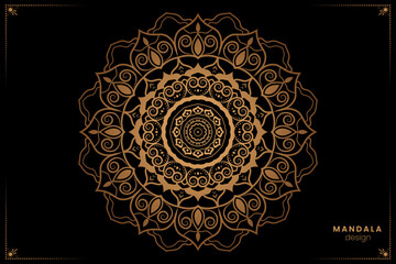 Luxury mandala design template golden ethnic oriental style on black background coloring book