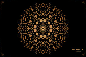 Luxury mandala design template golden ethnic oriental style on black background coloring book