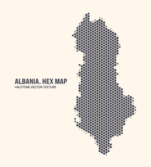 Albania Map Vector Hexagonal Halftone Pattern Isolate On Light Background. Hex Texture in the Form of a Map of Albania. Modern Technological Contour Map of Albania for Design or Business Projects - 778927065
