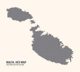 Malta Map Vector Hexagonal Halftone Pattern Isolate On Light Background. Hex Texture in the Form of a Map of Malta. Modern Technological Contour Map of Malta for Design or Business Projects - 778927466