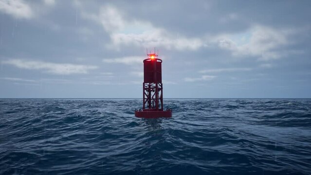 Sea buoy swings on the waves