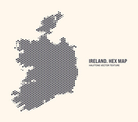 Ireland Map Vector Hexagonal Halftone Pattern Isolate On Light Background. Hex Texture in the Form of a Map of Ireland. Modern Technological Contour Map of Ireland for Design or Business Projects - 778927674