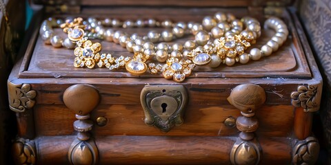 Antique Elegance: Vintage Jewelry Box with Pearls