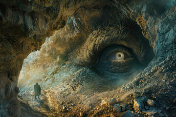 Cyclops stands sentinel at cavern entrance.