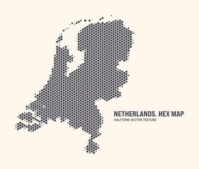 Netherlands Map Vector Hexagonal Halftone Pattern Isolate On Light Background. Hex Texture in the Form of a Map of Holland. Modern Tech Contour Map of Netherlands for Design or Business Projects - 778927829