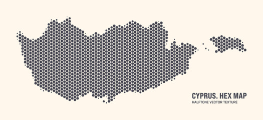 Cyprus Map Vector Hexagonal Halftone Pattern Isolate On Light Background. Hex Texture in the Form of a Map of Cyprus. Modern Technological Contour Map of Cyprus for Design or Business Projects - 778928208