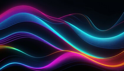 Obraz premium Big Neon Wave. colorful neon line wave glowing in dark, modern simple wallpaper, liquid shapes abstract background. Abstract background with color gradient light waves Backgrounds
