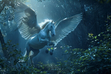 Legendary Pegasus lands gracefully in moonlit glade, hooves silent.