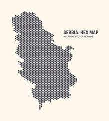 Serbia Map Vector Hexagonal Halftone Pattern Isolate On Light Background. Hex Texture in the Form of a Map of Serbia. Modern Technological Contour Map of Serbia for Design or Business Projects - 778928610
