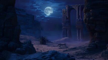 Moonlit Desert Temple Enigma./n