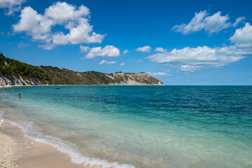 Ancona Conero regional park and Mezzavalle beach towards the rock called il trave where are collected the mussels called Moscioli