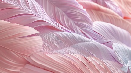 3D render clay style composition of pastel feathers, arranged in a soft, flowing pattern for a tranquil abstract background