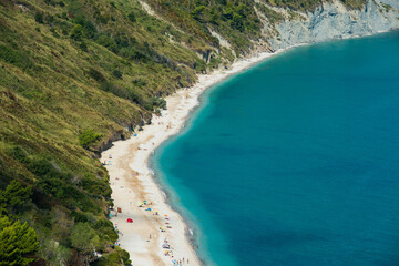Ancona Conero regional park and Mezzavalle beach towards the rock called il trave where are...