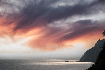 Ancona Conero regional Park. Sunrise on the coast of Conero Mount and beaches - obrazy, fototapety, plakaty
