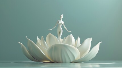 3D render clay style concept art of a woman's figure emerging from an abstract lotus flower, symbolizing rebirth and purity in health