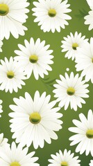 Green and white daisy pattern, hand draw, simple line, flower floral spring summer background design with copy space for text or photo backdrop 