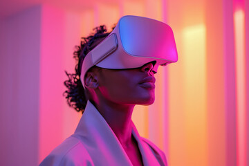 Futuristic Virtual Reality Experience: Woman in Neon Glow