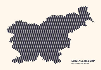 Slovenia Map Vector Hexagonal Halftone Pattern Isolate On Light Background. Hex Texture in the Form of a Map of Slovenia. Modern Technological Contour Map of Slovenia for Design or Business Projects - 778930003