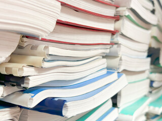 Stacks of scientific papers. Folders with scientific research