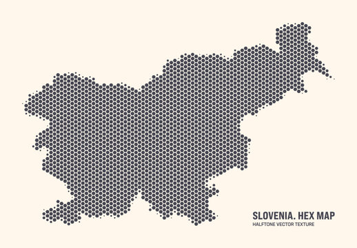 Slovenia Map Vector Hexagonal Halftone Pattern Isolate On Light Background. Hex Texture in the Form of a Map of Slovenia. Modern Technological Contour Map of Slovenia for Design or Business Projects
