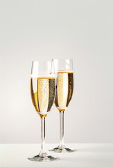 Glasses of sparkling wine  ,Champagne  white background