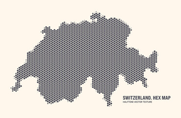Switzerland Map Vector Hexagonal Halftone Pattern Isolate On Light Background. Hex Texture in the Form of a Map of Switzerland. Modern Tech Contour Map of Switzerland for Design or Business Projects - 778930299