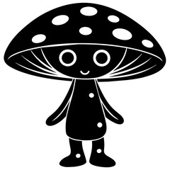 illustration of cartoon mushroom, black mushroom silhouette vector illustration,icon,svg,food,alien characters,Holiday t shirt,Hand drawn trendy Vector illustration,vegetable on black background