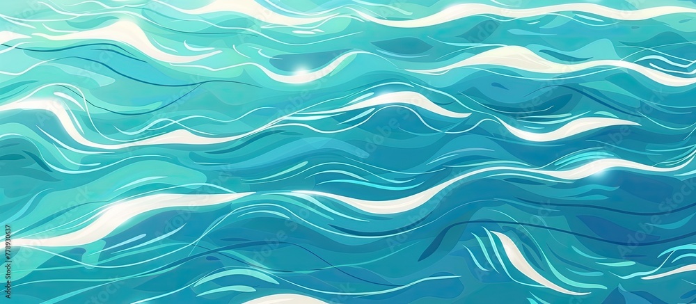 Poster a mesmerizing painting featuring fluid azure waves in the electric blue ocean, creating a harmonious