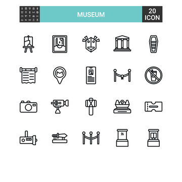 simple set of museum vector icons, containing sword, arrow, shield, book and camera icons. with a perfect 32x32 pixel.