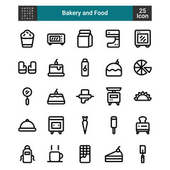 Collection of cooking icons line. oven, mixer, gloves and cake. simple outline illustration of cooking. 32x32 pixel perfect.
