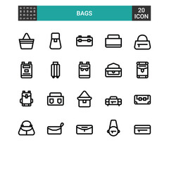 Bag icon line collection. hand bags, sports bags, satchels and bags. simple outline illustration of bag. 32x32 pixel perfect.