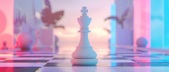 A white chess tombstone standing proudly on a board, surrounded by a futuristic pastel landscape, Blend of classic strategy and modern innovation, promising a journey into the future of gaming