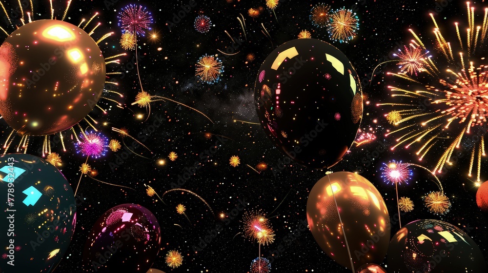 Poster a field filled with balloons of various shapes and sizes, creating a vibrant and cheerful atmosphere