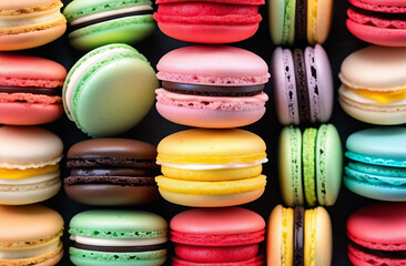 Macarons of different colors on the table background