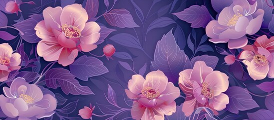 A vibrant display of pink flowers set against a striking purple background. The contrast between the bold magenta petals and violet hues creates a stunning visual of flowering plants in electric blue