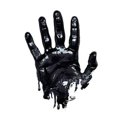 A hand with black paint on it is shown on a white background png