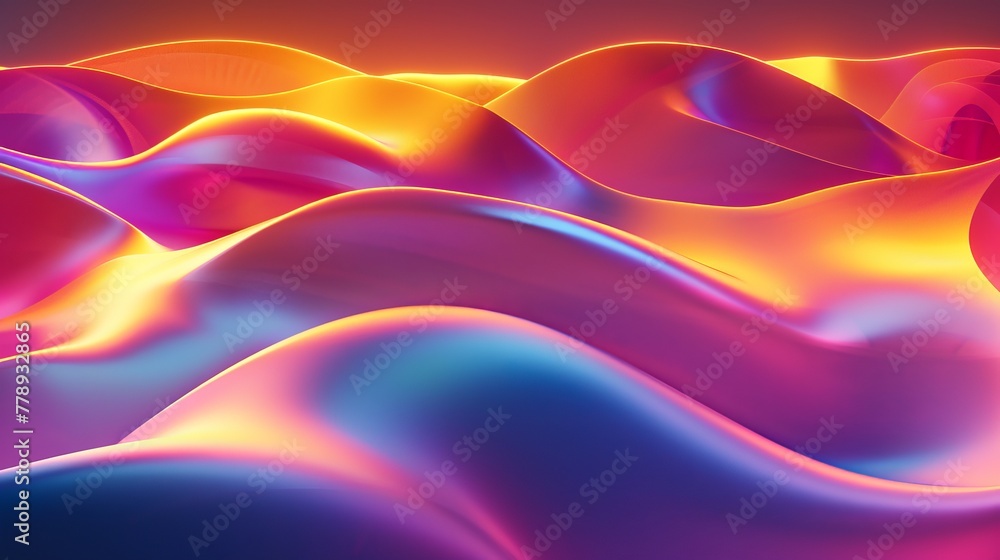 Poster a neon gradient background with abstract geometric shapes in 3d