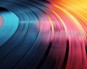 Create a digital artwork inspired by the sleek design and vibrant colors of vintage vinyl records ,3DCG,clean sharp focus - obrazy, fototapety, plakaty