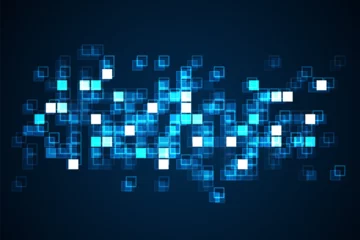 Foto op Plexiglas Digital technology background. Digital data square blue pattern pixel background © natrot