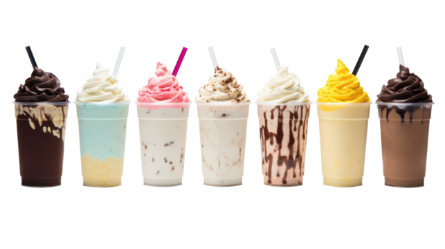 icecream milkshake on white isolated on clear png background and transparent background. food drink and dessert concept for cafe and restaurent, AI generative.