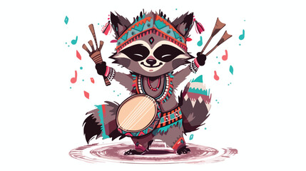Raccoon tribal shaman with a tambourine dance. Chil