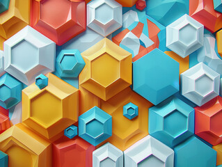 Octagon futuristic background, 3D render clay style, Abstract geometric shape theme, colorful