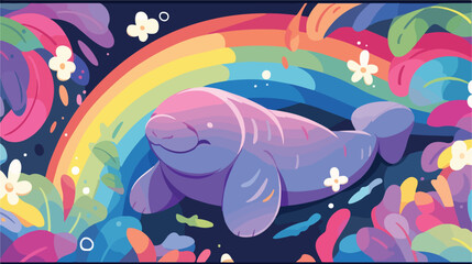 Fototapeta na wymiar Rainbow manatee awareness month vector image illust