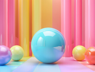 Sphere futuristic background, 3D render clay style, Abstract geometric shape theme, colorful