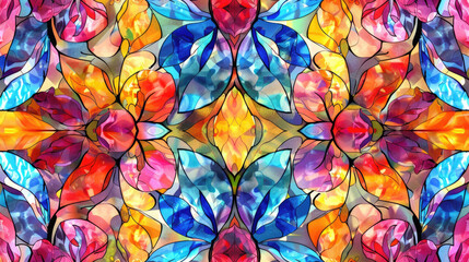 Fototapeta na wymiar Stained glass pattern, Seamless pattern, retro watercolor background