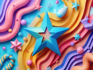 Fotobehang Star futuristic background, 3D render clay style, Abstract geometric shape theme, colorful © Mongkol