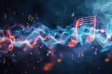 Visualize music and sound waves dancing in harmony, representing the rhythm of life